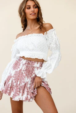 Robyn Flounce Mini Skirt Leaf Pattern White -Bridal Dr. Denim Store 14254B25 S WHITE 3