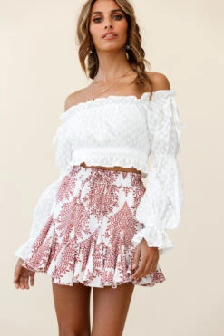 Robyn Flounce Mini Skirt Leaf Pattern White -Bridal Dr. Denim Store 14254B25 S WHITE 7