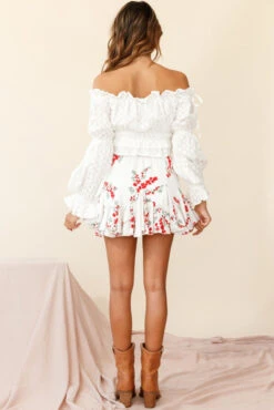 Robyn Flounce Mini Skirt Floral Print White -Bridal Dr. Denim Store 14254b24 s white 190805sl14745 ps bottom