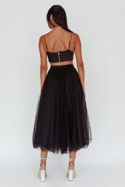 Jasmine Organza Mesh Elasticated Waist Midi Skirt Black -Bridal Dr. Denim Store 14491B01 20BLACK 3