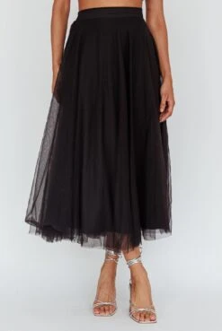 Jasmine Organza Mesh Elasticated Waist Midi Skirt Black -Bridal Dr. Denim Store 14491B01 20BLACK 4