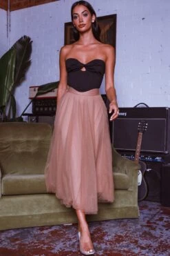 Jasmine Organza Mesh Elasticated Waist Midi Skirt Brown 11 Jasmine Organza Mesh Elasticated Waist Midi Skirt Brown -Bridal Dr. Denim Store 14491B01 20BROWN 1