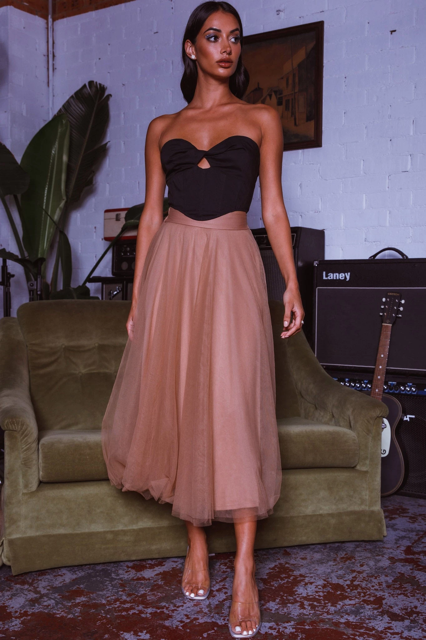 Jasmine Organza Mesh Elasticated Waist Midi Skirt Brown 9 Jasmine Organza Mesh Elasticated Waist Midi Skirt Brown - Image 9