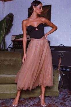 Jasmine Organza Mesh Elasticated Waist Midi Skirt Brown 13 Jasmine Organza Mesh Elasticated Waist Midi Skirt Brown -Bridal Dr. Denim Store 14491B01 20BROWN 5