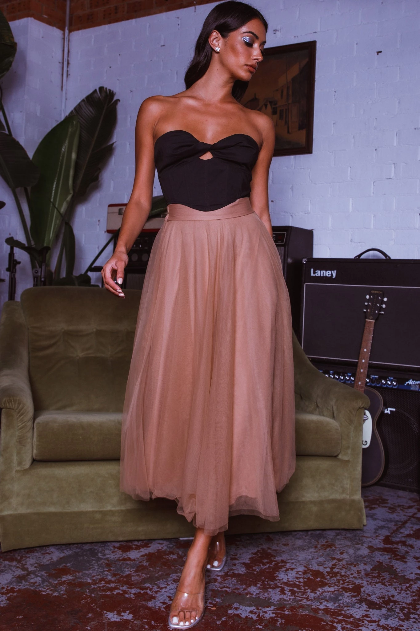 Jasmine Organza Mesh Elasticated Waist Midi Skirt Brown 6 Jasmine Organza Mesh Elasticated Waist Midi Skirt Brown - Image 6