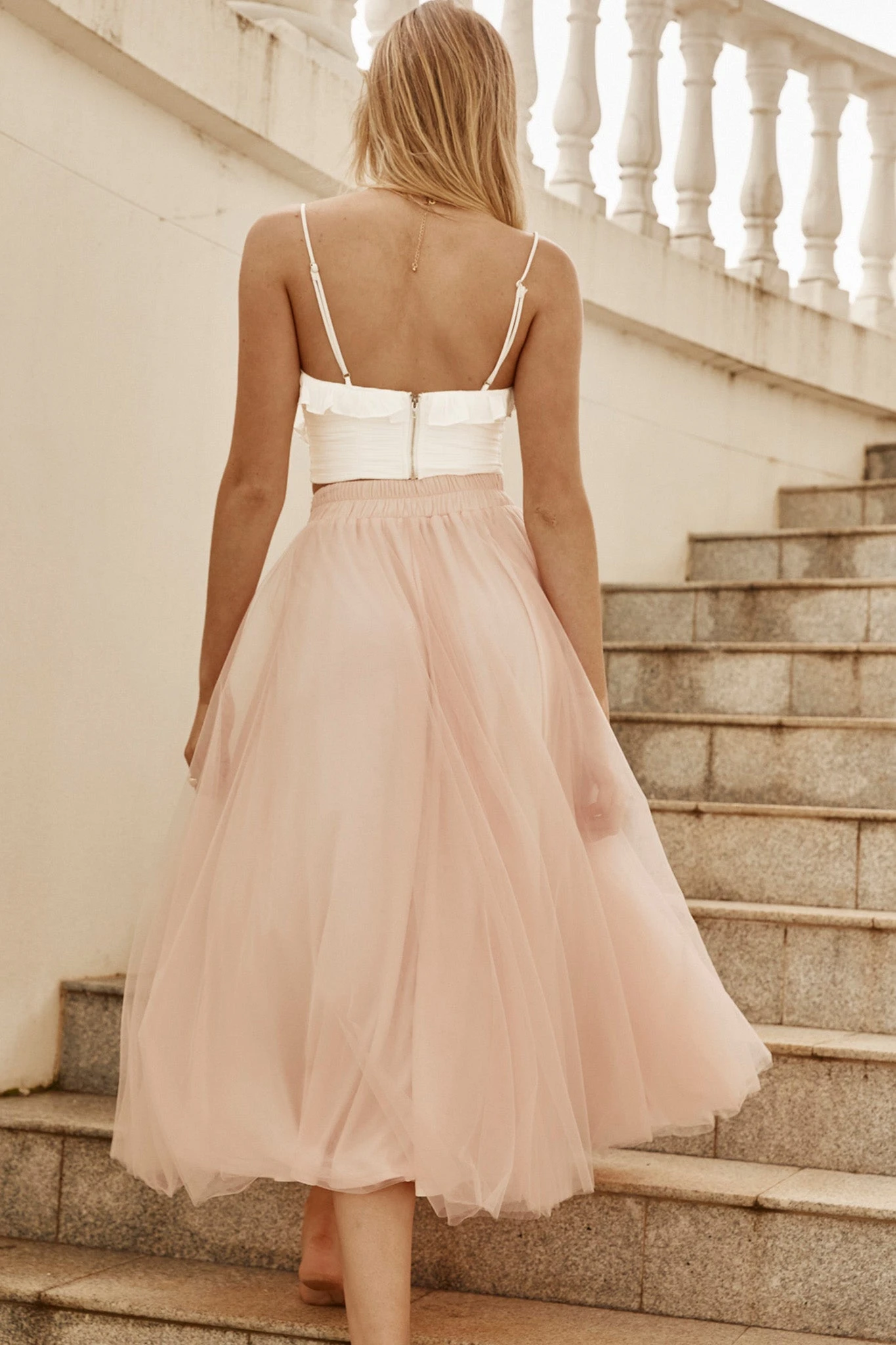 Jasmine Organza Mesh Elasticated Waist Midi Skirt Blush 2 Jasmine Organza Mesh Elasticated Waist Midi Skirt Blush - Image 2