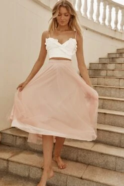 Jasmine Organza Mesh Elasticated Waist Midi Skirt Blush 12 Jasmine Organza Mesh Elasticated Waist Midi Skirt Blush -Bridal Dr. Denim Store 14491B01 BABY PINK 5