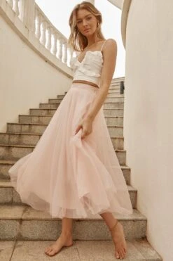Jasmine Organza Mesh Elasticated Waist Midi Skirt Blush 15 Jasmine Organza Mesh Elasticated Waist Midi Skirt Blush -Bridal Dr. Denim Store 14491B01 BABY PINK 8
