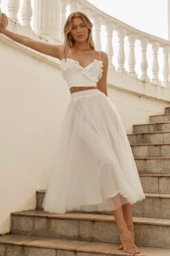 Jasmine Organza Mesh Elasticated Waist Midi Skirt White 12 Jasmine Organza Mesh Elasticated Waist Midi Skirt White -Bridal Dr. Denim Store 14491B01 WHITE 2