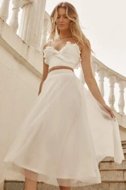 Jasmine Organza Mesh Elasticated Waist Midi Skirt White 13 Jasmine Organza Mesh Elasticated Waist Midi Skirt White -Bridal Dr. Denim Store 14491B01 WHITE 4