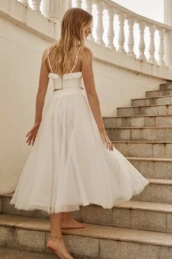 Jasmine Organza Mesh Elasticated Waist Midi Skirt White 14 Jasmine Organza Mesh Elasticated Waist Midi Skirt White -Bridal Dr. Denim Store 14491B01 WHITE 5