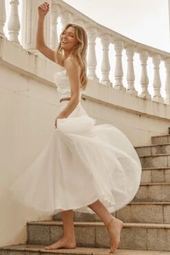 Jasmine Organza Mesh Elasticated Waist Midi Skirt White 18 Jasmine Organza Mesh Elasticated Waist Midi Skirt White -Bridal Dr. Denim Store 14491B01 WHITE 7