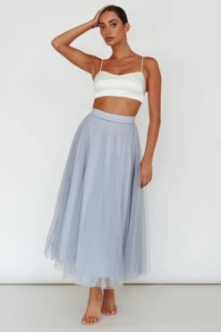 Jasmine Organza Mesh Elasticated Waist Midi Skirt Blue -Bridal Dr. Denim Store 14491B02 20BLUE 2