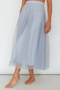 Jasmine Organza Mesh Elasticated Waist Midi Skirt Blue -Bridal Dr. Denim Store 14491B02 20BLUE 4