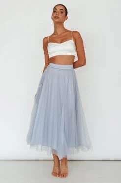 Jasmine Organza Mesh Elasticated Waist Midi Skirt Blue -Bridal Dr. Denim Store 14491B02 20BLUE 5