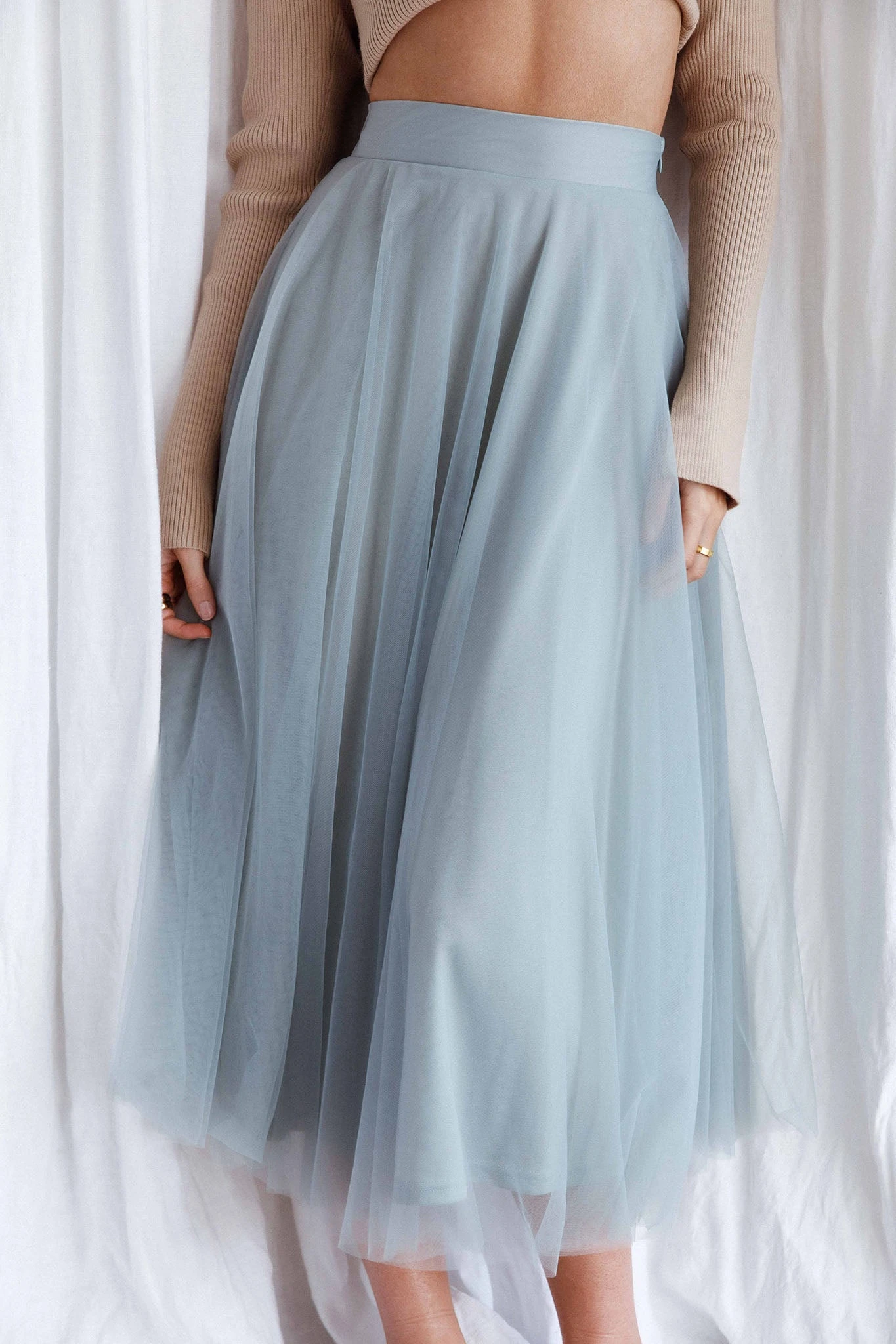 Jasmine Organza Mesh Elasticated Waist Midi Skirt Sage 4 Jasmine Organza Mesh Elasticated Waist Midi Skirt Sage - Image 4