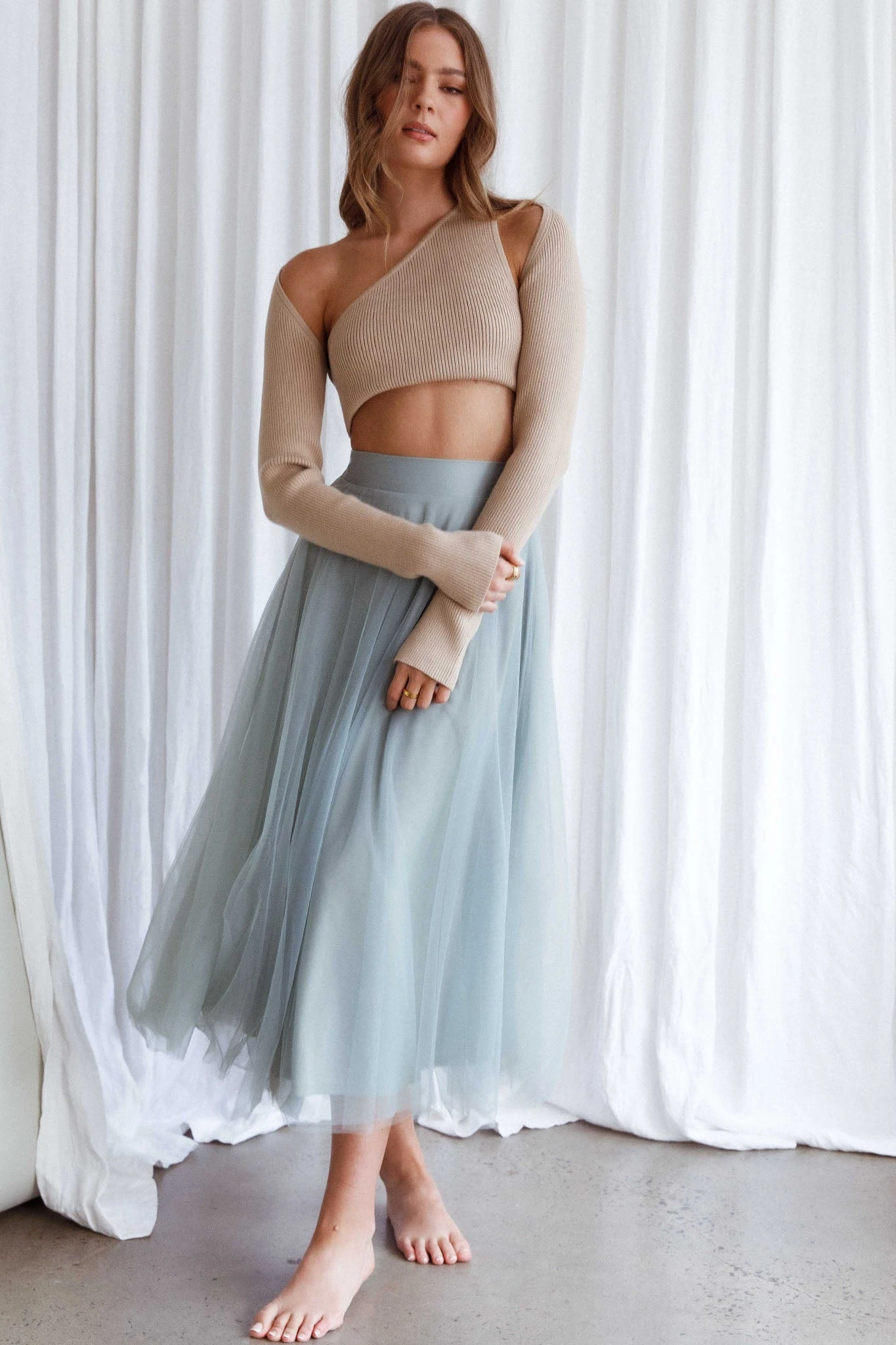 Jasmine Organza Mesh Elasticated Waist Midi Skirt Sage 7 Jasmine Organza Mesh Elasticated Waist Midi Skirt Sage - Image 7