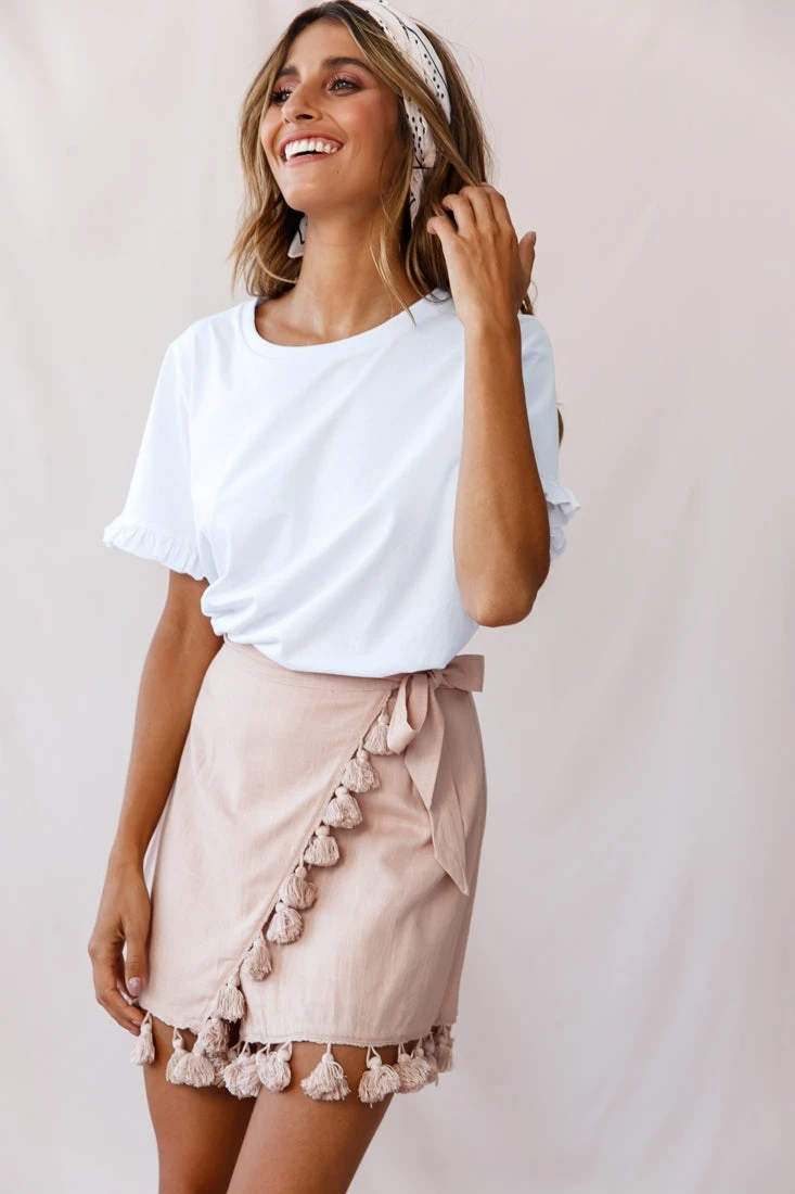 Kris Tassel Trimmed Wrap Skirt Mocha 5 Kris Tassel Trimmed Wrap Skirt Mocha - Image 5