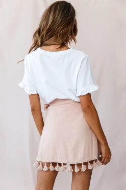 Kris Tassel Trimmed Wrap Skirt Mocha 8 Kris Tassel Trimmed Wrap Skirt Mocha -Bridal Dr. Denim Store 190123 sl14194