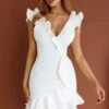 Jojo Ruffle Shoulder Low Back Dress White