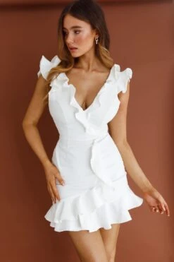 Jojo Ruffle Shoulder Low Back Dress White -Bridal Dr. Denim Store 26050BR05 20WHITE 4