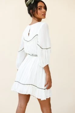 Marionette Three-Quarter Sleeve Pom-Pom Dress White -Bridal Dr. Denim Store 26831B01 WHITE 2
