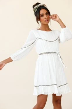 Marionette Three-Quarter Sleeve Pom-Pom Dress White -Bridal Dr. Denim Store 26831B01 WHITE 4