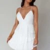 Mercy Surplice Neckline Accordion Pleat Dress White