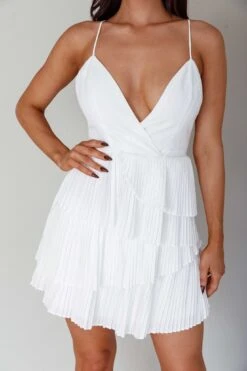 Mercy Surplice Neckline Accordion Pleat Dress White -Bridal Dr. Denim Store 26855D 20WHITE 4
