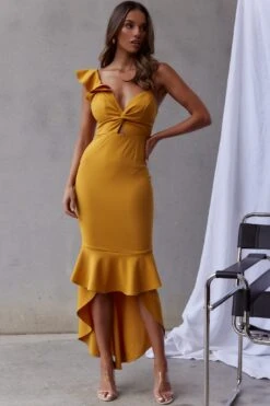 Pearl Ruffle Strap Twist Bust Dress Mustard -Bridal Dr. Denim Store 26923DR04 20MUSTARD 8