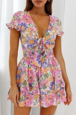 Anthea Bow-Tie Front Layered Frill Dress Floral Print White Multi -Bridal Dr. Denim Store 27060D06 WHITE MULTI 4