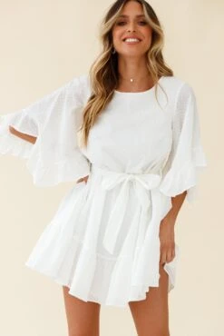 Joni Batwing Sleeve Waist Tie Dress White -Bridal Dr. Denim Store 27185B02 WHITE 5