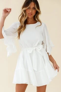 Joni Batwing Sleeve Waist Tie Dress White -Bridal Dr. Denim Store 27185B02 WHITE 6