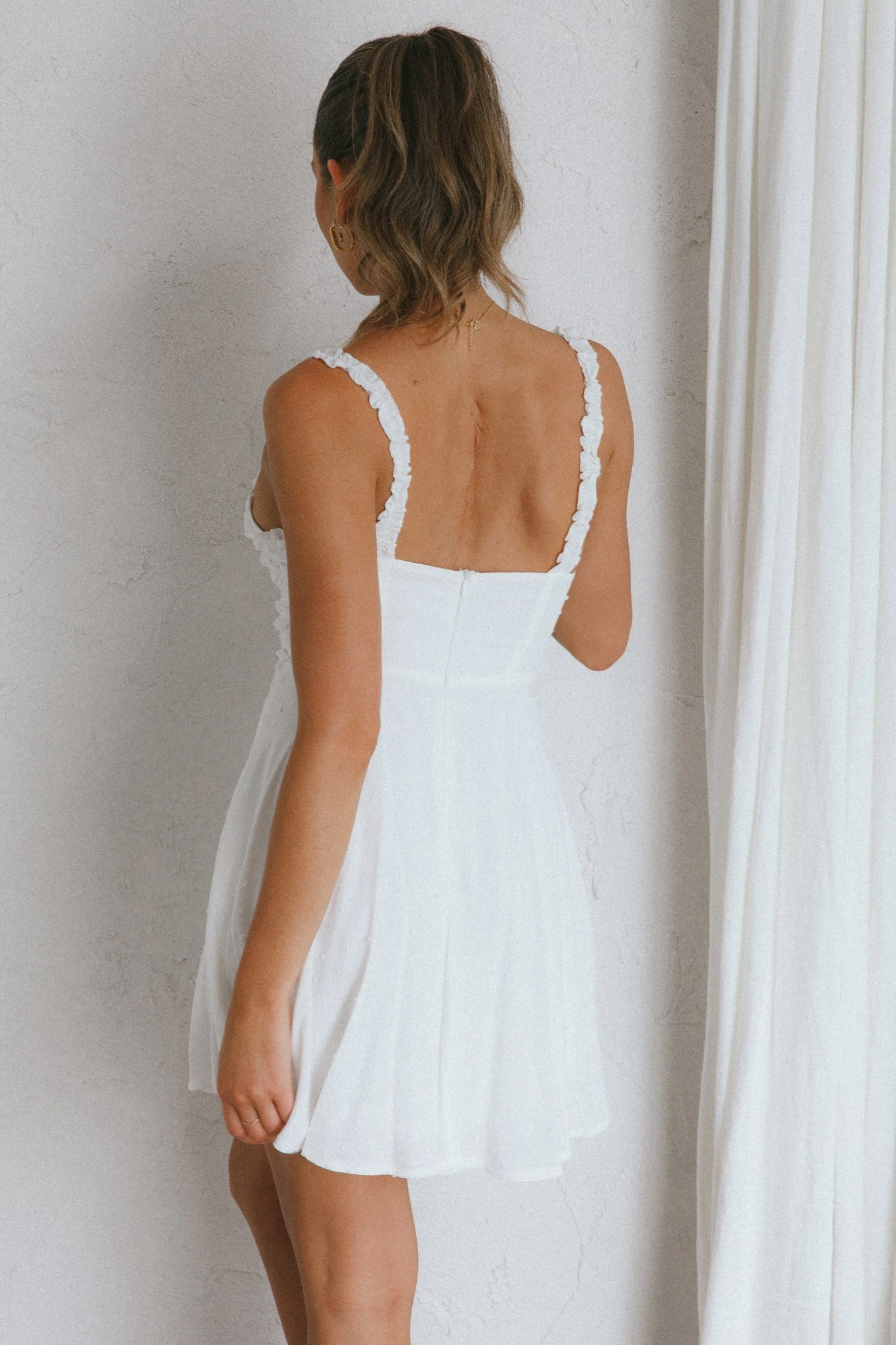 Illia Frill Trim Textured Dress White 2 Illia Frill Trim Textured Dress White - Image 2