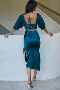 Twinkling Nights Asymmetrical Hem Ruched Side Satin Midi Skirt Jade Green 9 Twinkling Nights Asymmetrical Hem Ruched Side Satin Midi Skirt Jade Green -Bridal Dr. Denim Store 27327b02 jade green 3 1