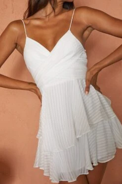 It's Complicated Crossover Bodice Flounce Mini Dress White 9 It's Complicated Crossover Bodice Flounce Mini Dress White -Bridal Dr. Denim Store 27397BR07 20WHITE 4