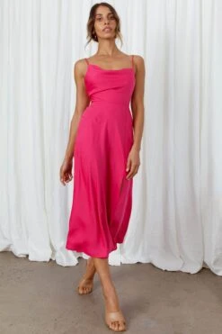 Suki Front Split Midi Dress Hot Pink -Bridal Dr. Denim Store 27416D01 HOT PINK 2