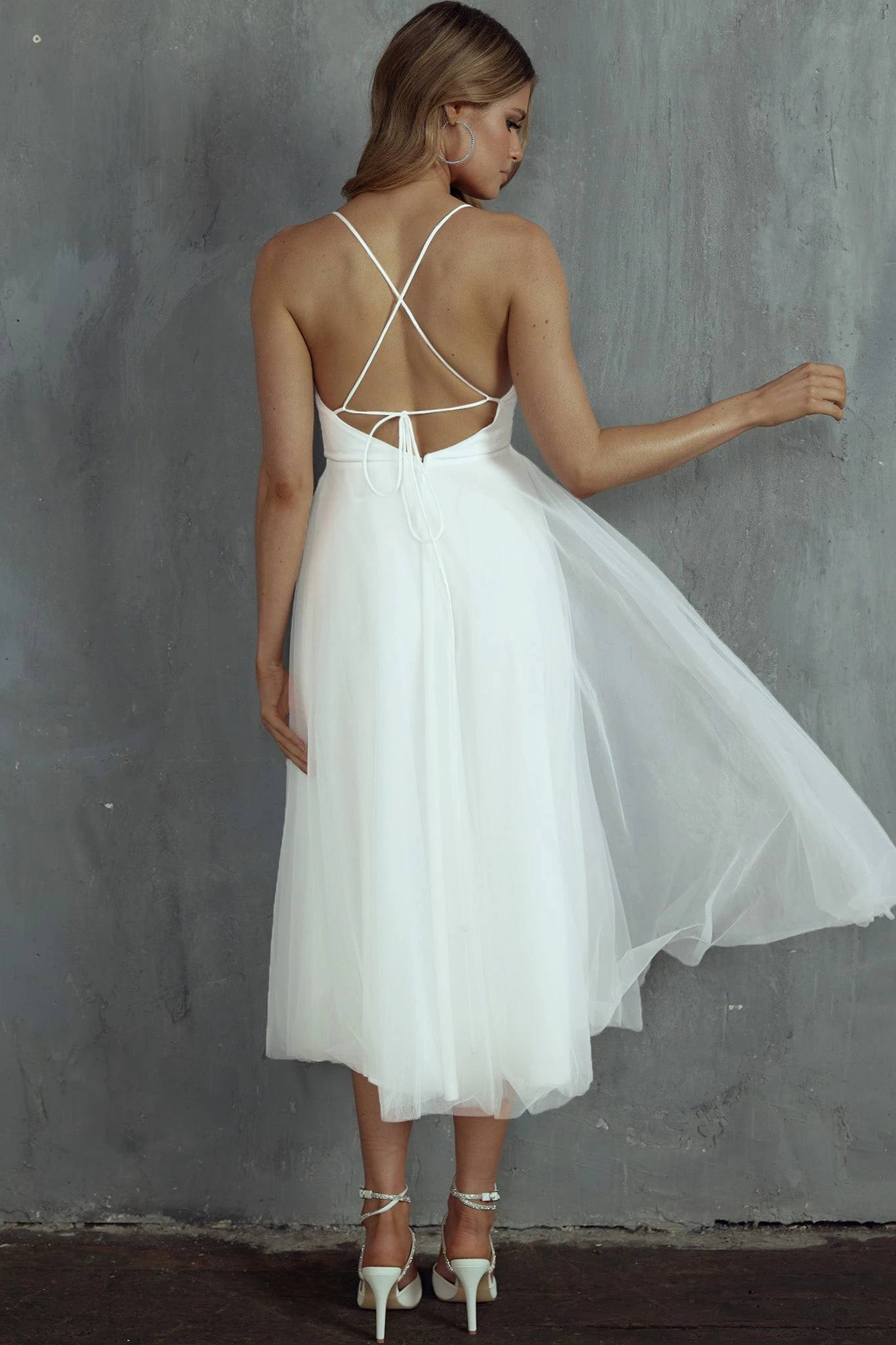 Floating By Pleated Neckline Mesh Midi Dress White 2 Floating By Pleated Neckline Mesh Midi Dress White - Image 2