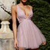 Floating By Plunging Neckline Mini Dress Blush