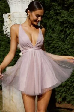 Floating By Plunging Neckline Mini Dress Blush 9 Floating By Plunging Neckline Mini Dress Blush -Bridal Dr. Denim Store 27460DS02BLUSH 5