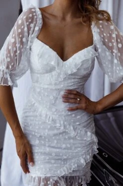 La Vida Sweetheart Neckline Puff Sleeve Dress White -Bridal Dr. Denim Store 27479BR02 20WHITE 4