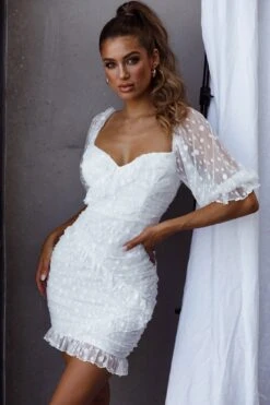 La Vida Sweetheart Neckline Puff Sleeve Dress White -Bridal Dr. Denim Store 27479BR02 20WHITE 7