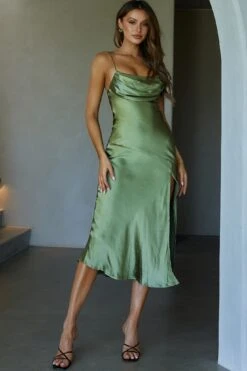 Well Versed Pleated Bust Front Split Dress Olive -Bridal Dr. Denim Store 27595D24 20OLIVE 4