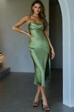 Well Versed Pleated Bust Front Split Dress Olive -Bridal Dr. Denim Store 27595D24 20OLIVE 8