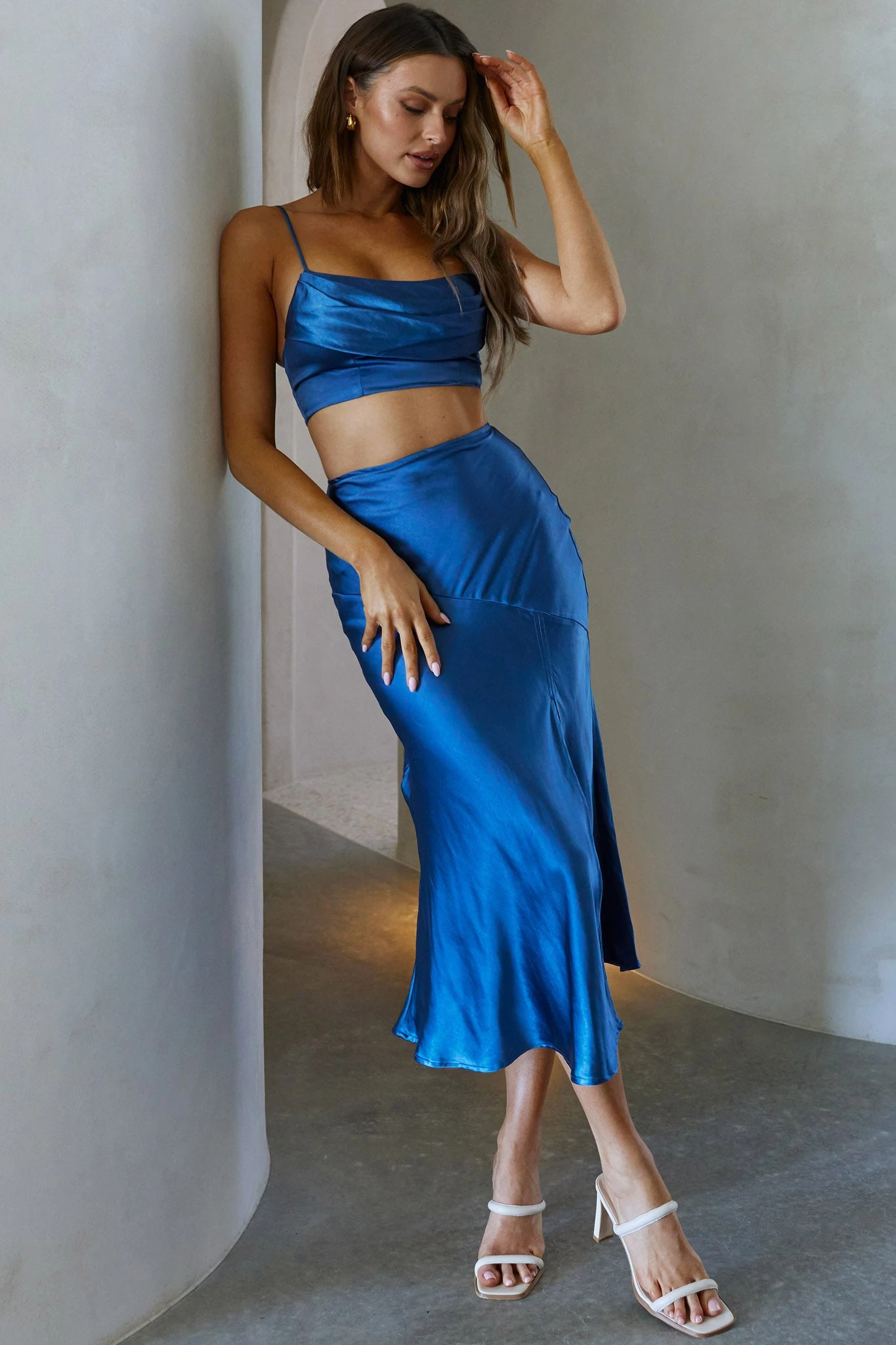 Well Versed Split Midi Skirt Navy 1 Well Versed Split Midi Skirt Navy