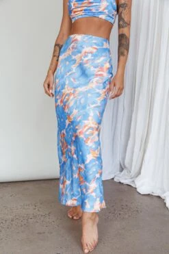 Well Versed Maxi Skirt Abstract Blue -Bridal Dr. Denim Store 27595DS51 S 20BLUE 4