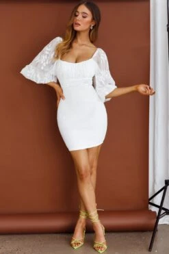 Joie Puff Sleeve Shirred Dress Embroidered White -Bridal Dr. Denim Store 27614DR12 20WHITE 7