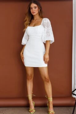 Joie Puff Sleeve Shirred Dress Embroidered White -Bridal Dr. Denim Store 27614DR12 20WHITE 8