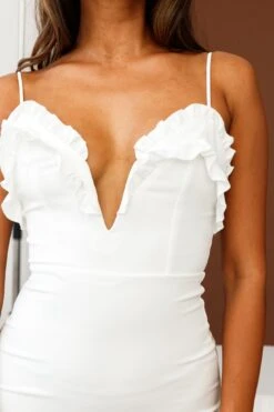 Dreamers Deep V Frill-Trimmed Bust Dress White -Bridal Dr. Denim Store 27630D WHITE 4