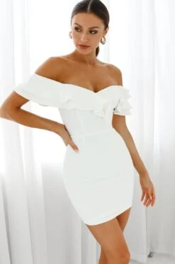 Rossi Off-Shoulder Double Ruffle Dress White -Bridal Dr. Denim Store 52391B04 WHITE 6